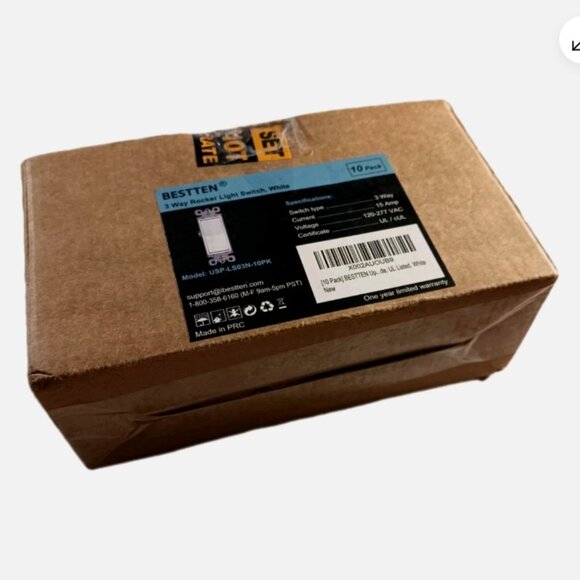 Bestten 10 Pack 3-Way Rocker Light Switch Model USP-LS03N White 15A 120/277V - Picture 9 of 9